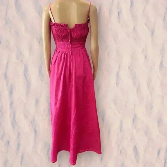 Vintage pink 80’s taffeta maxi dress matching shawl smocked top-Sm - Picture 3 of 14